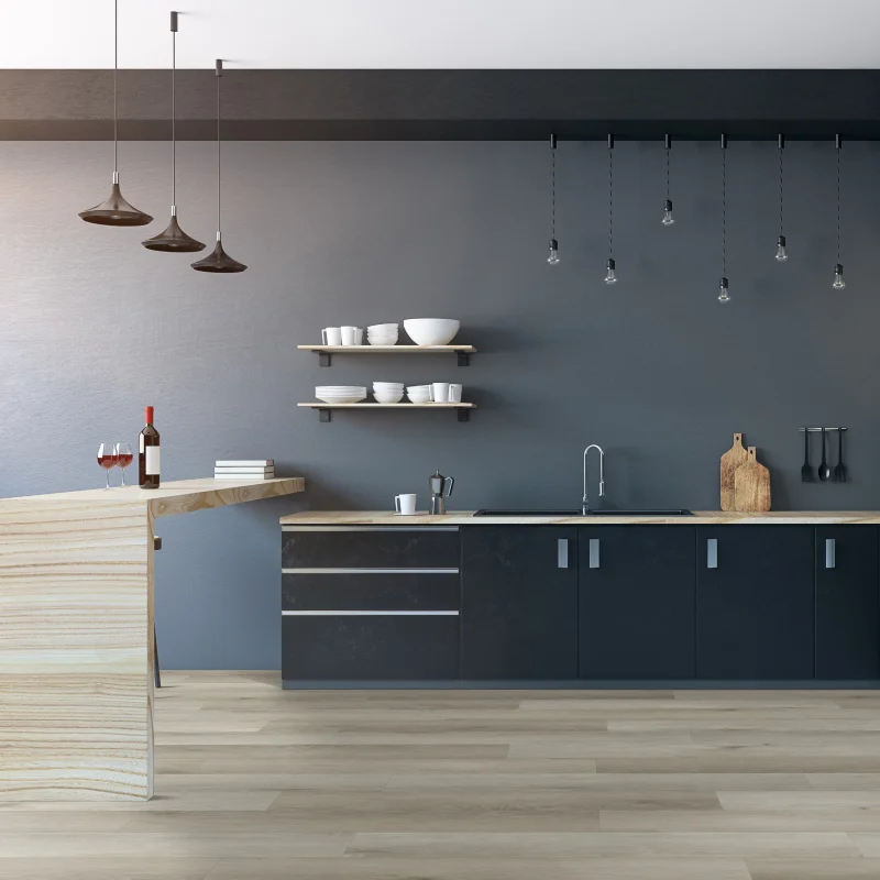 Lasting Luxury -SPC Silhouette Oak LVP floors in modern kitchen